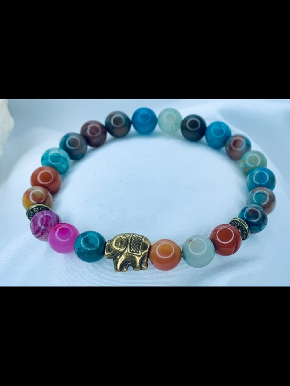 Multicolor Beaded Bracelet with Gold Elephant Accent - Women's Jewelry